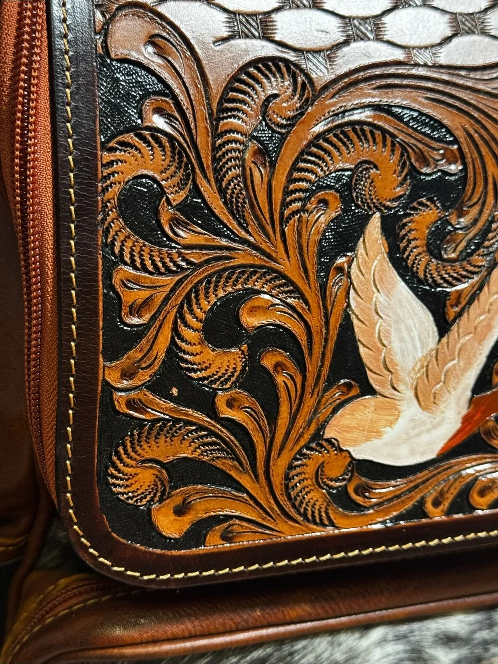 Genuine Handtooled Leather Cowhide New backpack Duck cards Western bag
